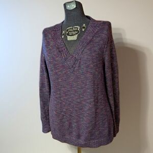 Laura Scott Purple Multi-Tone V-Neck Sweater Size L